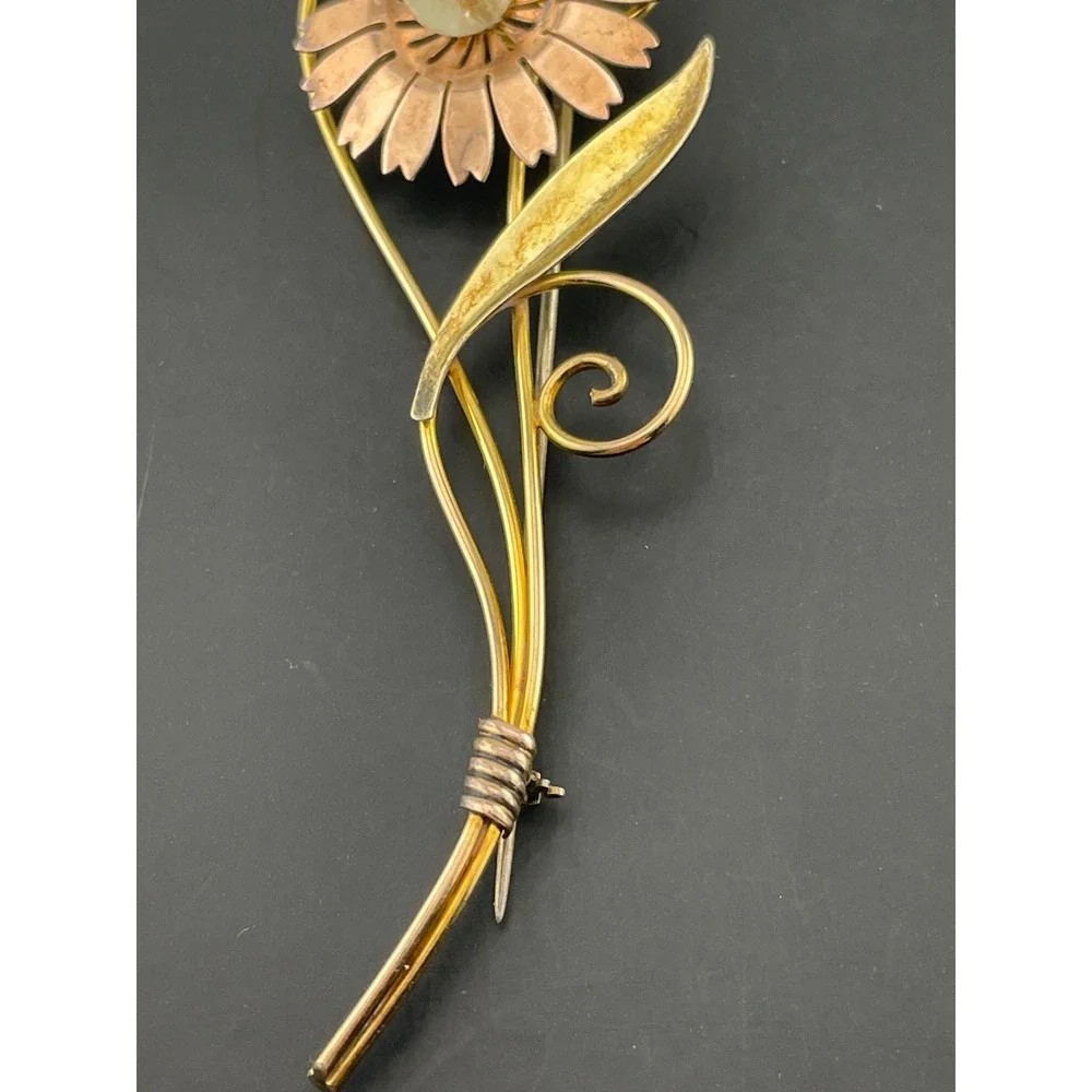 Van‎ Dell Sterling & 12K Gold Filled Floral Spray Brooch 1940s Vintage retro era